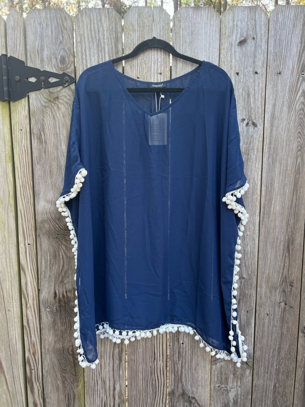 CPOKRTWSO Navy White Pom Pom Swimsuit Cover up NWT NEW